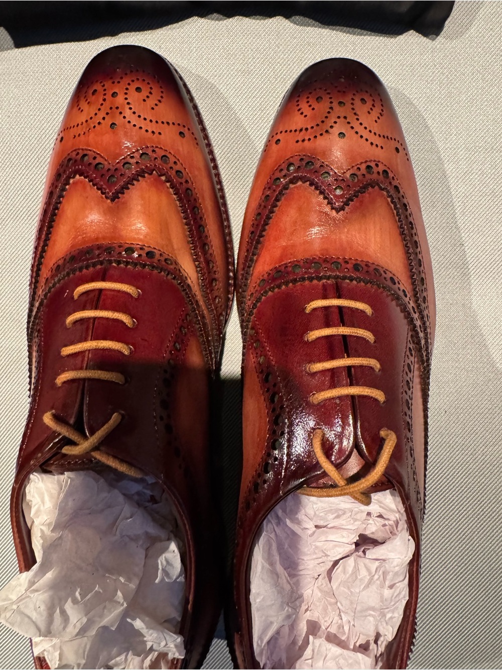 Men's Two-Tone Brown and Burgundy Wingtip Oxfords